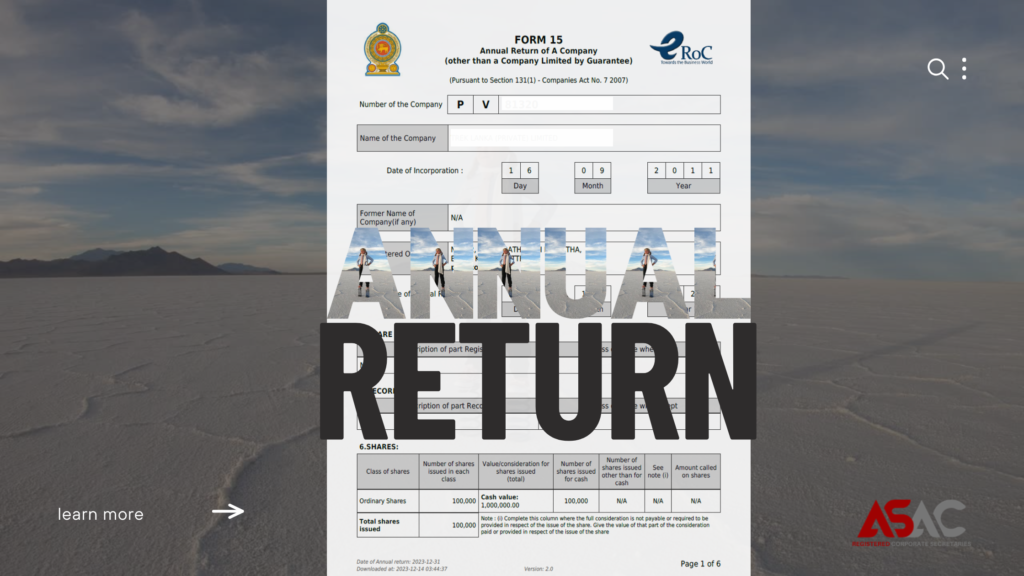 Annual Return - Company Secretary Sri Lanka