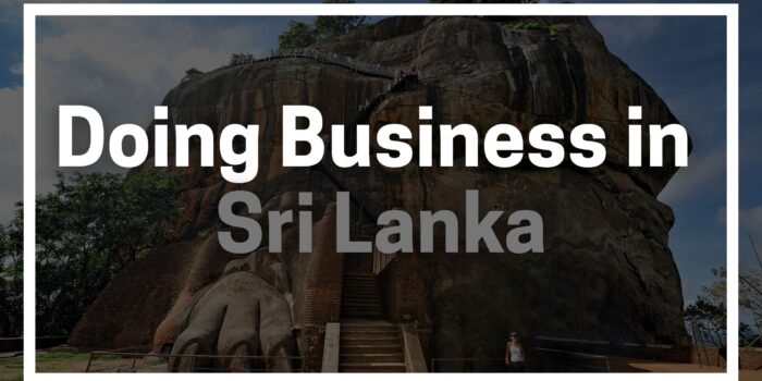Sigiriya rock fortress in Sri Lanka with text overlay ‘Doing Business in Sri Lanka’ – symbolizing investment and company registration opportunities