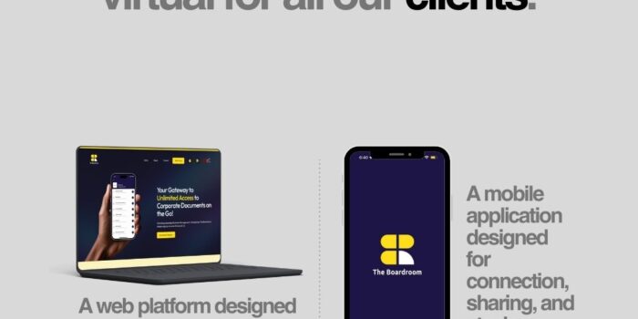 Experience Virtual Company Secretarial Services with The Boardroom Advertisement highlighting virtual secretarial services by The Boardroom, featuring web and mobile platforms for seamless access to corporate documents.